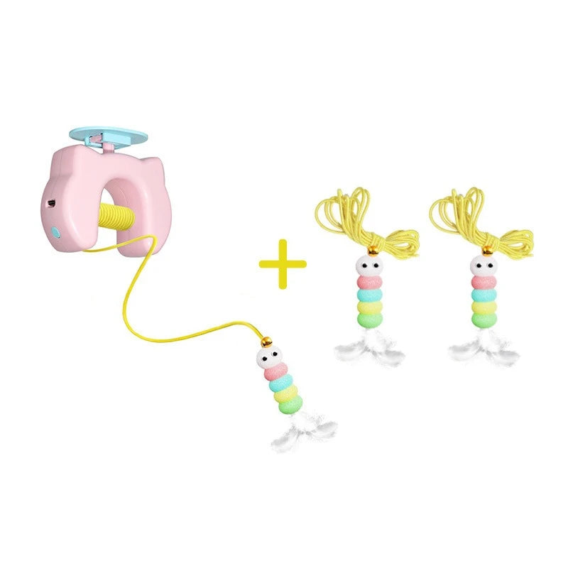 New Type Auto Swing Feather Electric Cat Toy with 2 Ropes Smart Door Hanging for Cat Self Entertainment Peaceful Pleasures Health and Wellness Pink