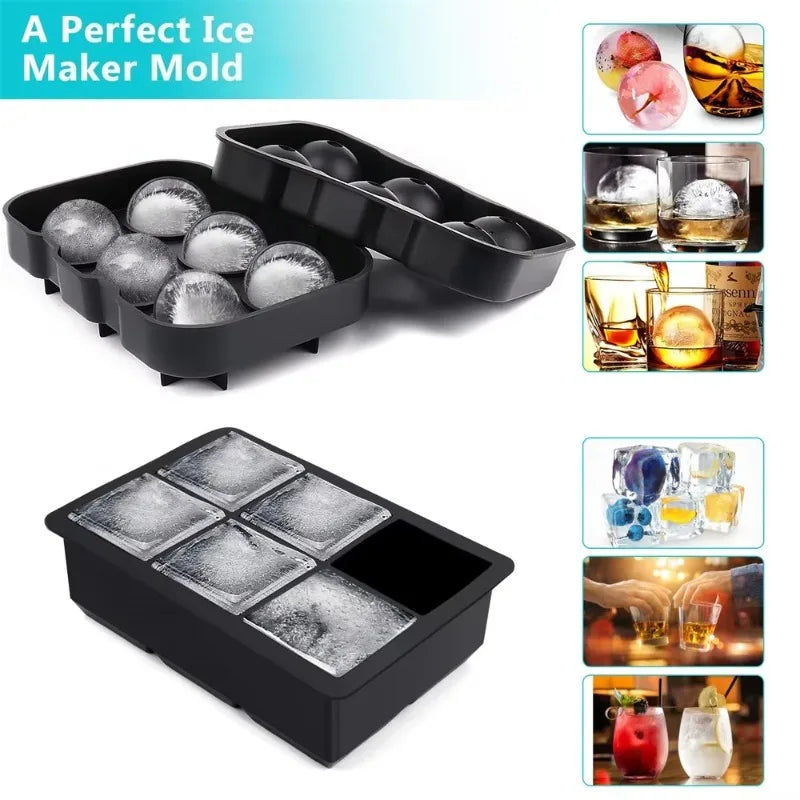 6-Grid Silicone Large Ice Cube Tray Mold for Whiskey & Cocktails
