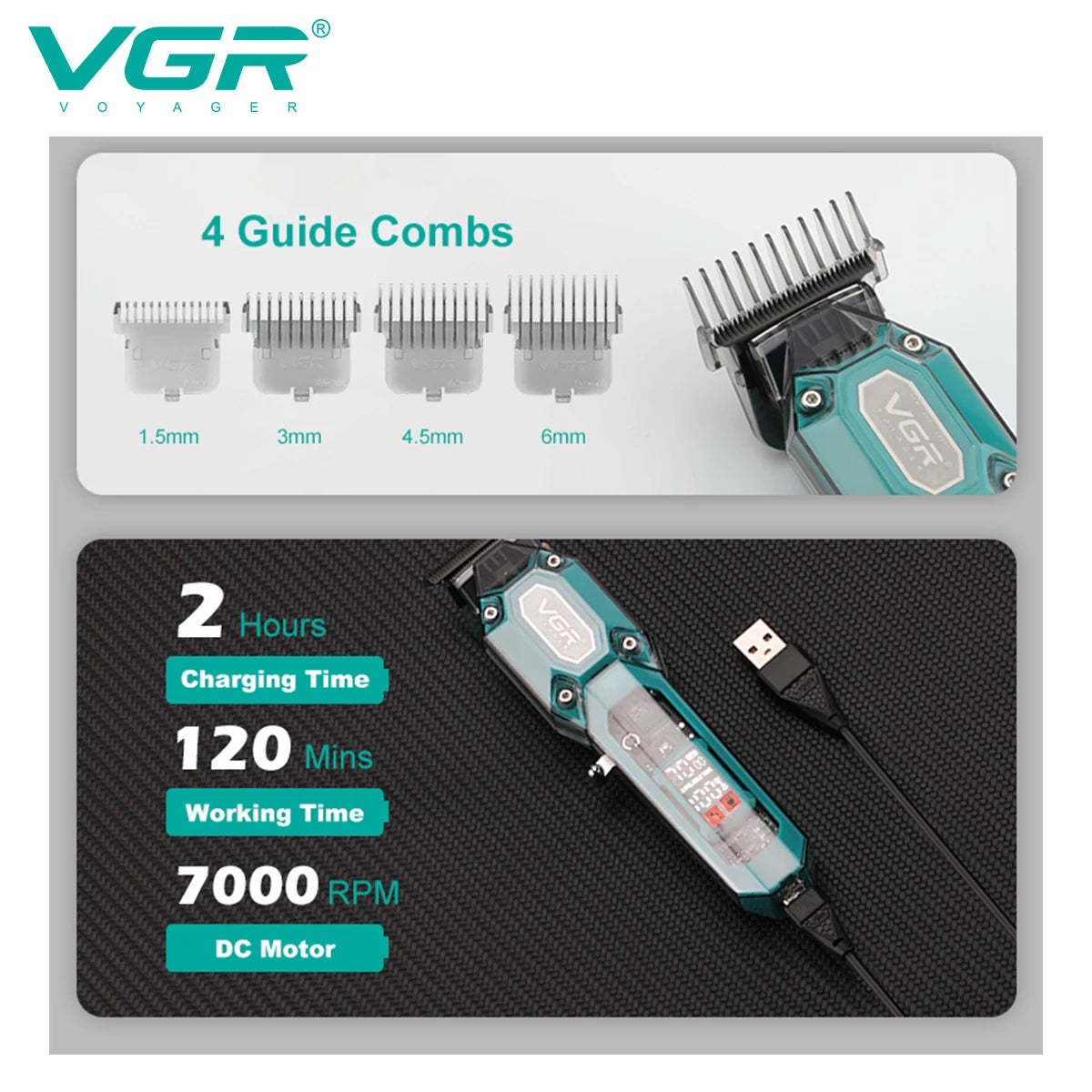 VGR 900 T-shaped blade hair clipper cordless transparent body hair clipper electric rechargeable professional men's hair clipper Peaceful Pleasures Health and Wellness