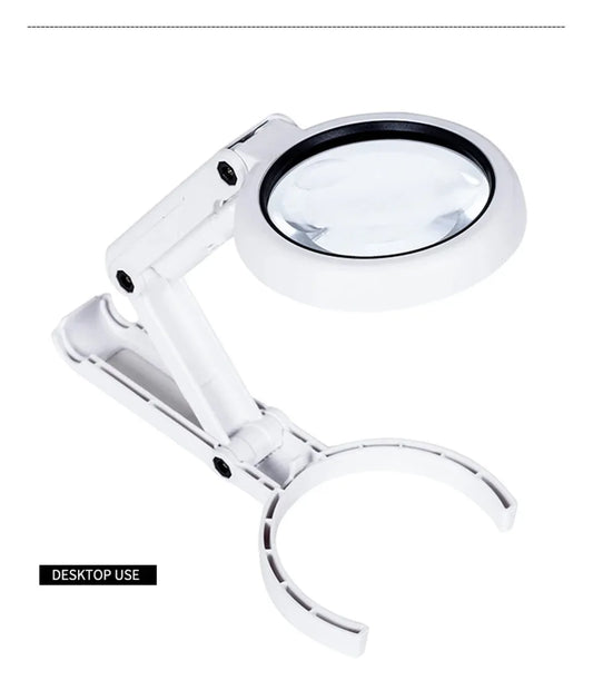 2-in-1 Foldable Portable Handheld Magnifying Glass with LED Lights for Newspaper Reading and Repair Tool Peaceful Pleasures Health and Wellness