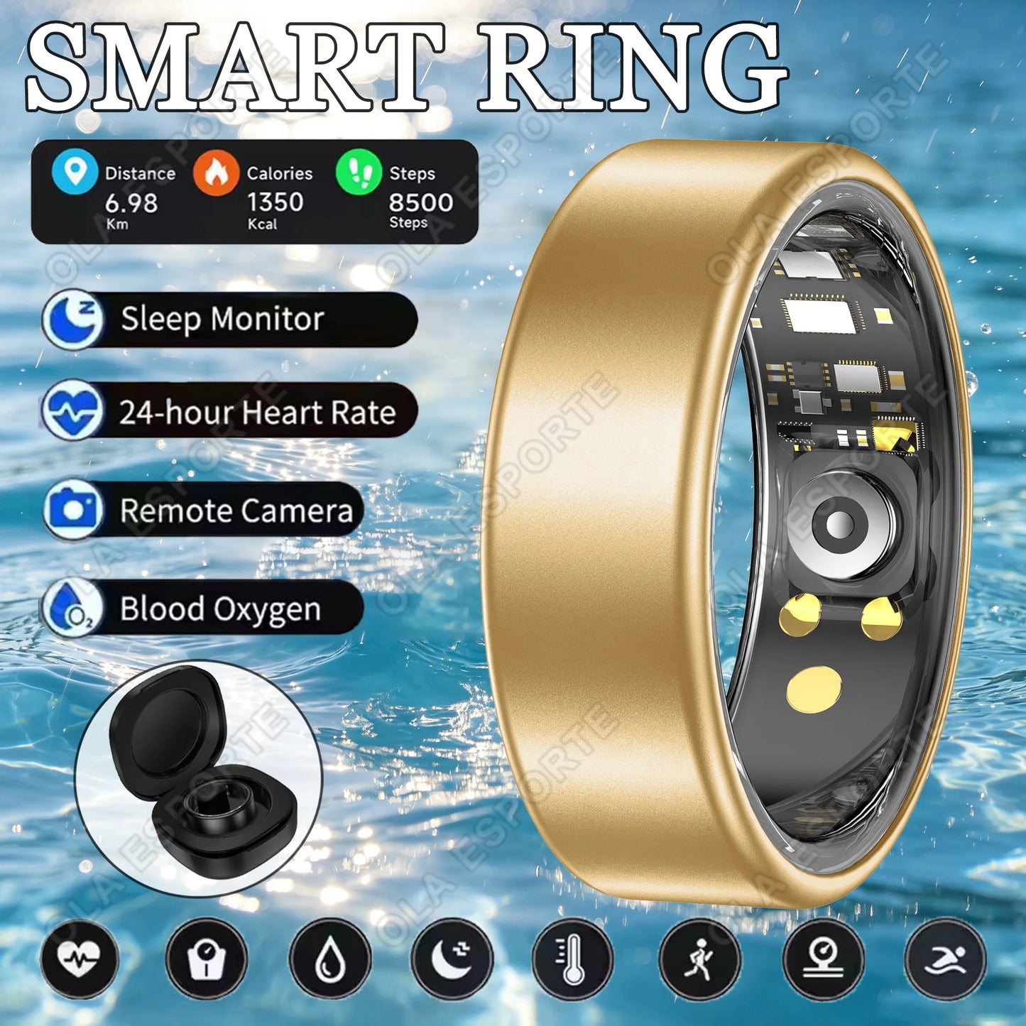 Smart Ring Blood Pressure Heart Rate Sleep Monitoring Smartring IP68 & 5ATM Waterproof Multi-sport Mode Smartring Man Women 2026 Peaceful Pleasures Health and Wellness Box Gold 11