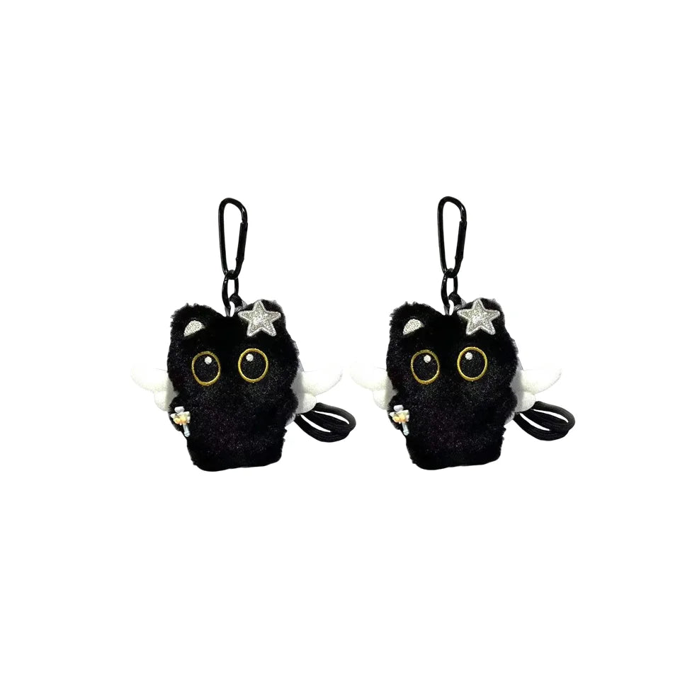 Black Cat Plush Keychain Charm | Cute Stuffed Cat Bag Pendant Plush Keychain Charm Peaceful Pleasures Health and Wellness B 2pcs