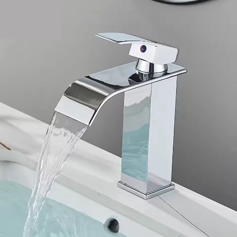 Brushed Gold Waterfall Bathroom Faucet | Single Handle Deck Mount