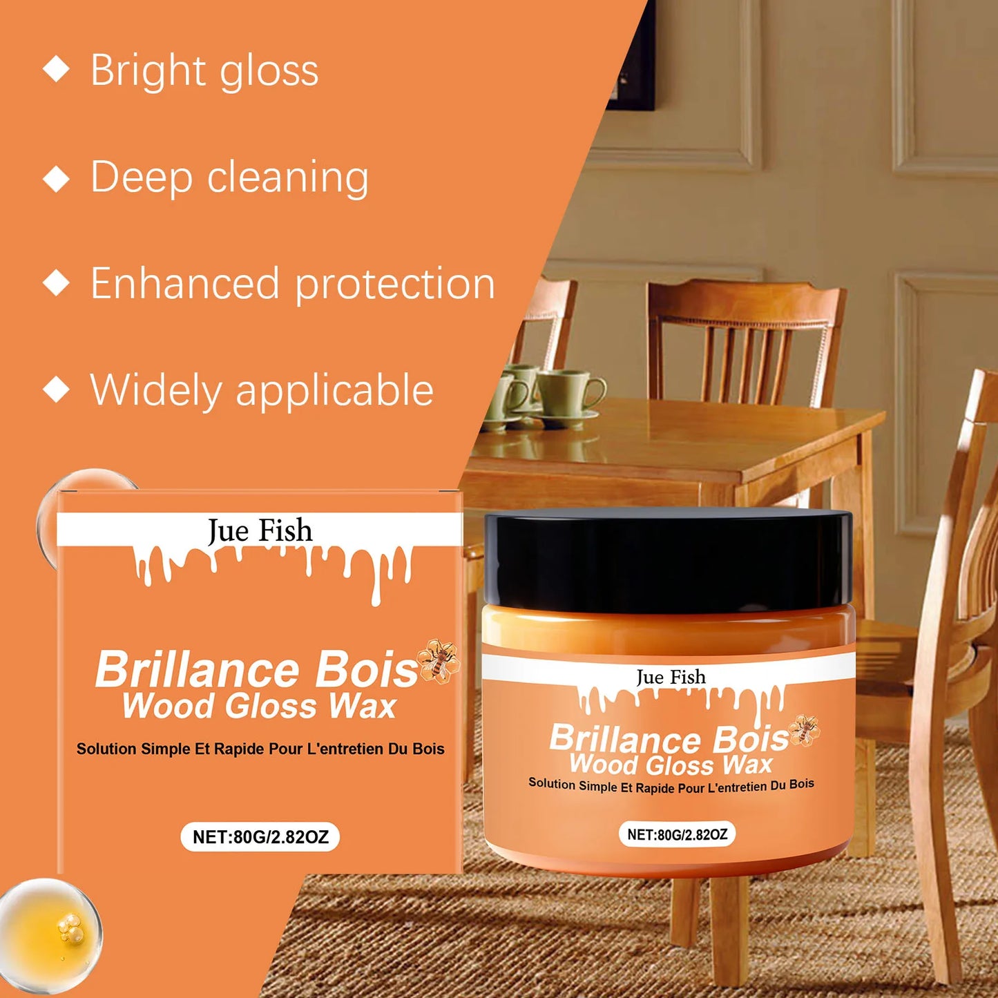 Jue-Fish 80g Wood Care Wax – Polish, Protect & Repair Wood