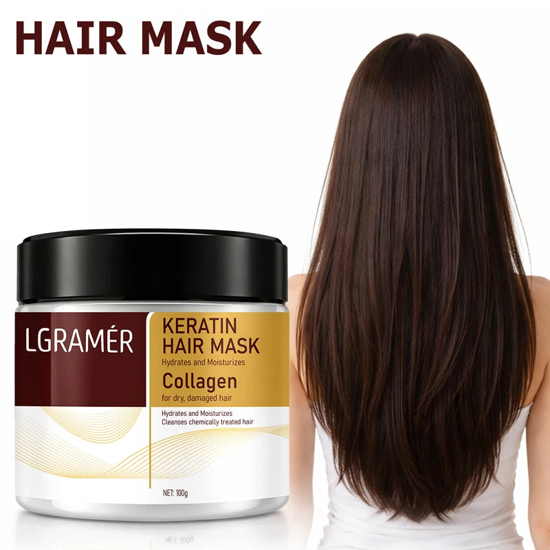 Collagen Keratin Hair Mask Soft Smooth Frizz Damaged Repair Revitalize Hair Care Dual Oil Control Moisturizer Conditioner Peaceful Pleasures Health and Wellness 100g