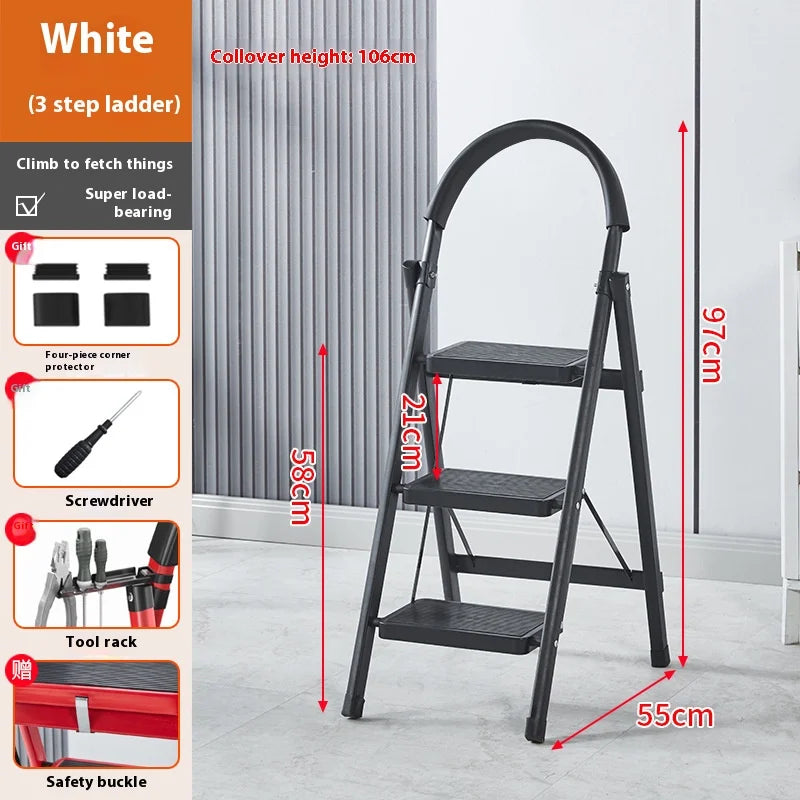Adjustable Zigzag Folding Ladder 3 4 5 6 Step Thickened Carbon Steel Engineering Ladder Stable Climbing Tool for Home And Garden Peaceful Pleasures Health and Wellness 3 layers Black
