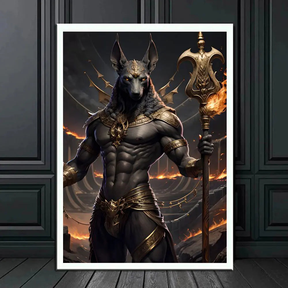 Ancient Egyptian Fantasy Mythology The God Anubis Golden Portrait Posters Print Canvas Painting Wall Art Picture Room Home Decor Peaceful Pleasures Health and Wellness