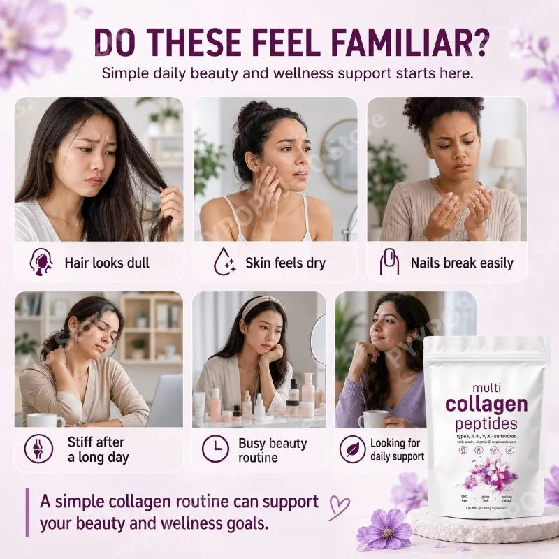Multi Collagen Peptides Types I II III V X | Biotin, Vitamin C, HA