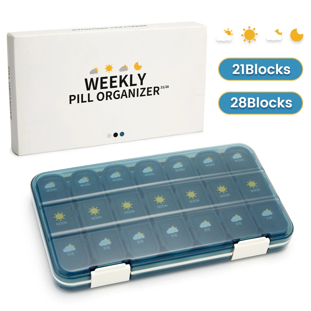 Large Capacity Weekly Pill Box Medicine Dispenser Pill Case Compartment Vitamin Tablet Organizer Storage Box 7 Days Pastillero Peaceful Pleasures Health and Wellness