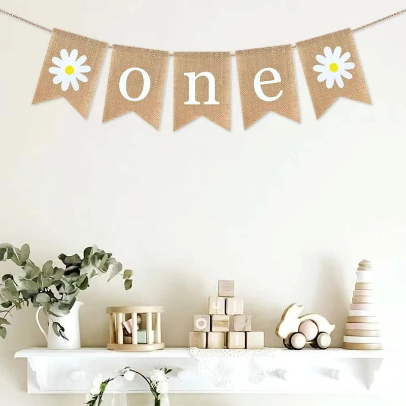 Daisy Burlap Banner – 1st Birthday & Baby Shower Decoration