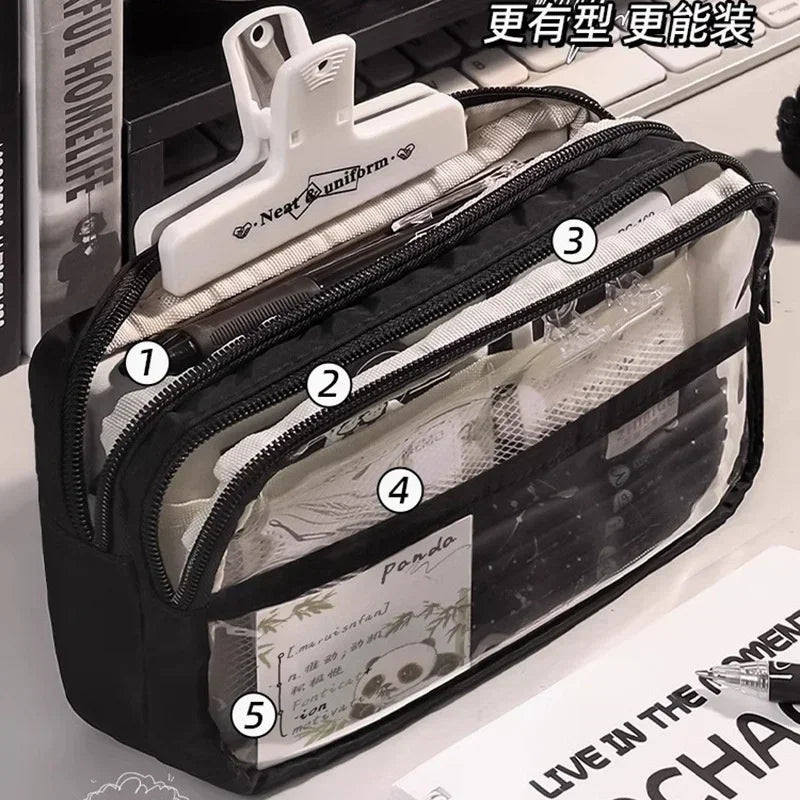 New kawaii transparent pencil bag School supplies storage Multifunctional DIY cute stationery kid pen case Girls makeup bag Peaceful Pleasures Health and Wellness