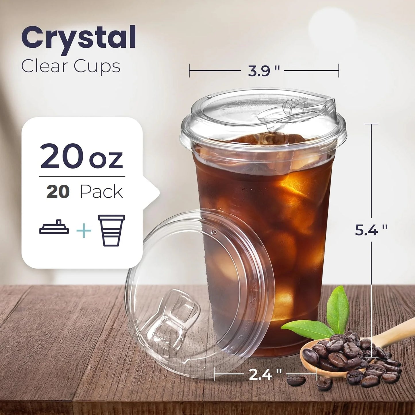 12/16//20/24/32OZ Clear Plastic Cups with Sip Lids Disposable Plastic Coffee Cups To Go Cups for Iced Coffee Smoothies Soda Peaceful Pleasures Health and Wellness 20OZ