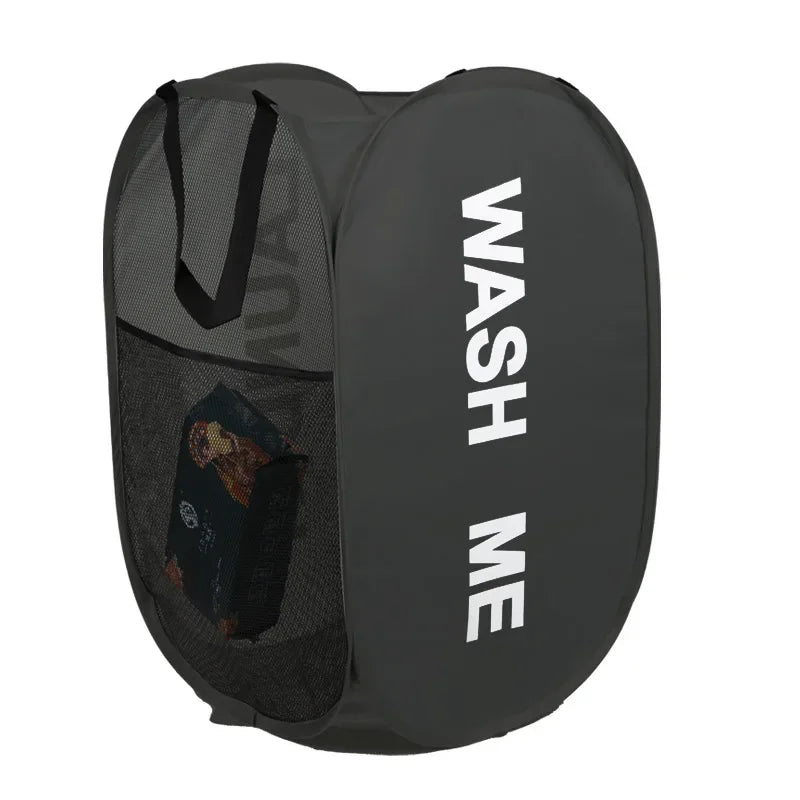 Portable Mesh Pop-Up Laundry Hamper | Collapsible Basket Collapsible Laundry Hamper Peaceful Pleasures Health and Wellness Black
