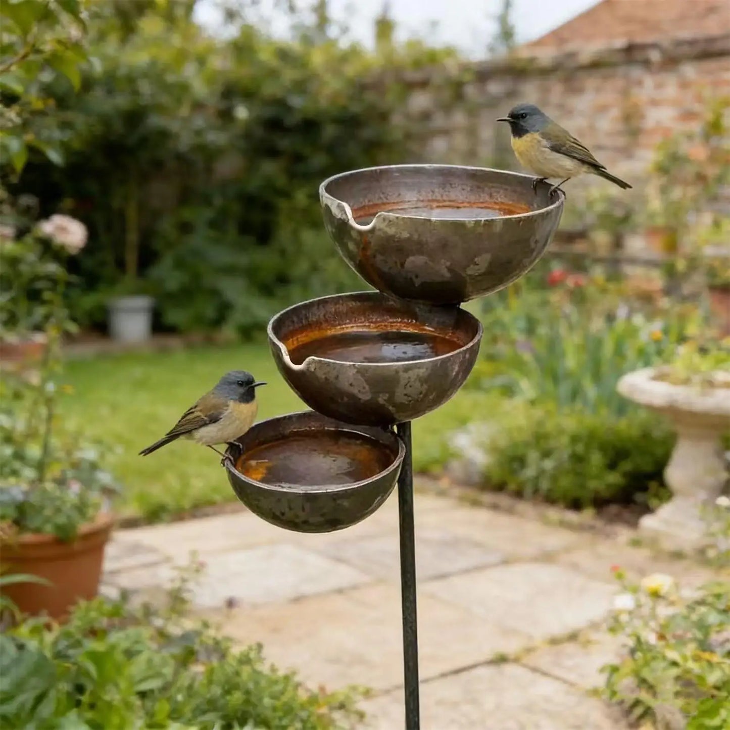 3-Tier Metal Bird Bath Garden Stake | Cascading Bee Waterer