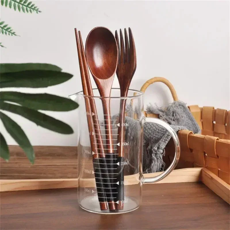 3 Piece Set Stainless Steel Cutlery Wooden Tableware Coffees and Teas Tableware Forks Spoon Korean Plates Dinner Sets Chopsticks Peaceful Pleasures Health and Wellness