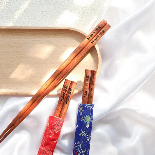 Personalized Walnut Wood Chopsticks | Custom Wedding Gift 5 Pairs Personalized Chopsticks Peaceful Pleasures Health and Wellness