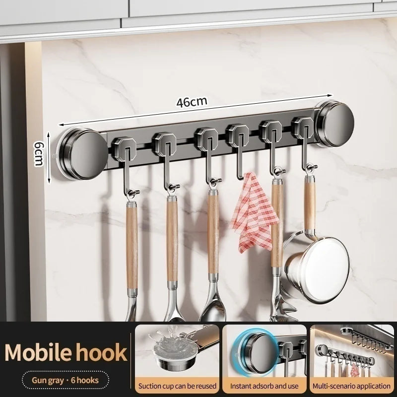 No-Drill Suction Cup Hooks | 6-Hook Kitchen & Wardrobe Rack
