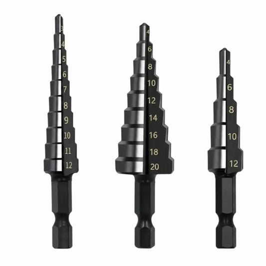 3-Piece HSS Titanium Step Drill Bit Set – Multiple Hole Sizes Step Drill Bit Set Oasis Select