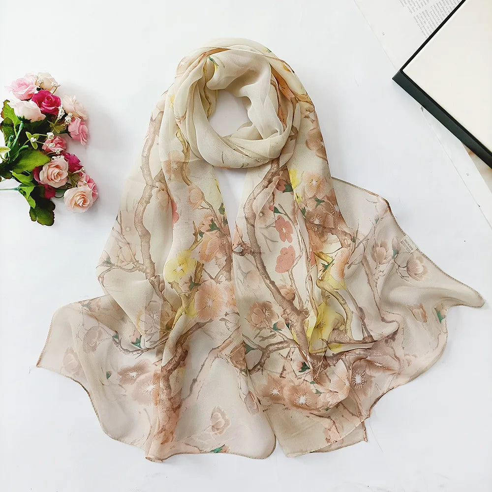 Women's Ink Lotus Chiffon Scarf – Lightweight Floral Print