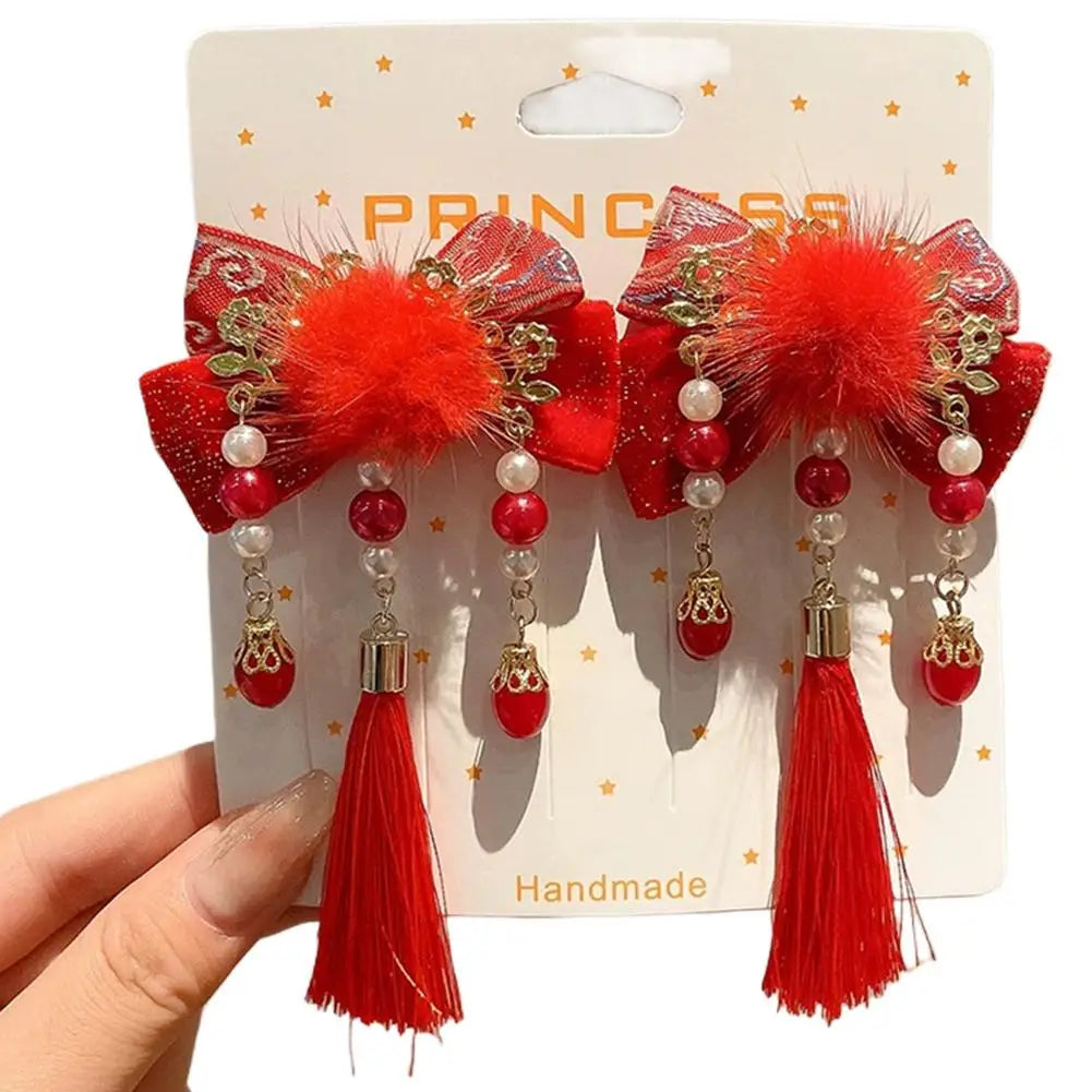 Festival Charming Hair Clips New Year Children Girls Chinese Style Red Ribbon Bow Hair Pin Festival Jewelry Hair Accessories Peaceful Pleasures Health and Wellness style5
