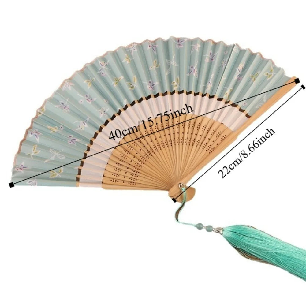 Classical Chinese Folding Fan – Bamboo Tassel Dance Accessory