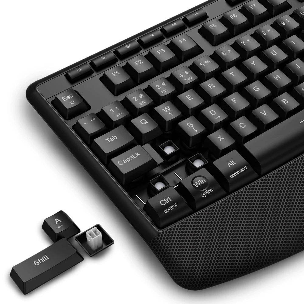 E-YOOSO RGB Colorful Gaming Keyboard 104 Keys Bluetooth 2.4G USB Wired Mechanical Keyboard with Wrist Rest Low Voltage Indicator Peaceful Pleasures Health and Wellness