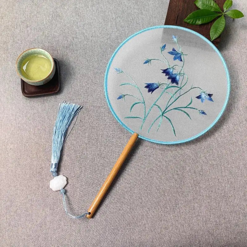 Su Embroidery Silk Round Hand Fan – Wooden Handle & Tassel