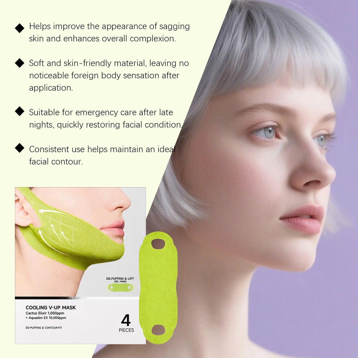 Centella Asiatica Face Lifting Mask Lift Facial Contour Tighten Skin Firm Cheek Enhance Firmness Easy Apply Face Shaping Bandage Peaceful Pleasures Health and Wellness