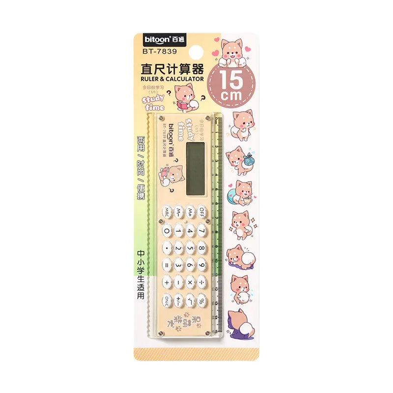 Ruler Calculator Mini Cartoon Cute Gift with A Calculator Ruler Personalized and Creative Multifunction Office School Supplies Peaceful Pleasures Health and Wellness orange-1pc