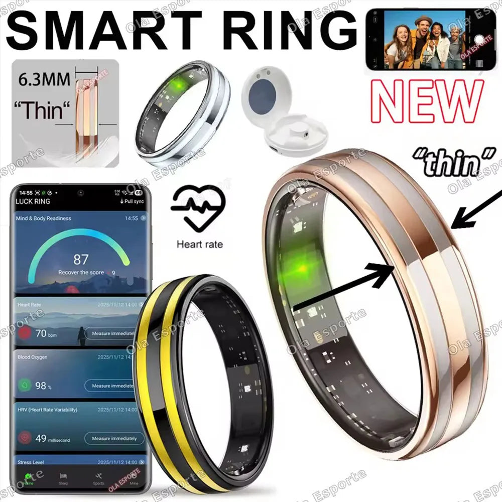 New 6.3mm Thin Smart Ring Health Monitor Smartring Outdoor Waterproof Ring Heart Rate Body Temperature Monitoring Sports rings Peaceful Pleasures Health and Wellness