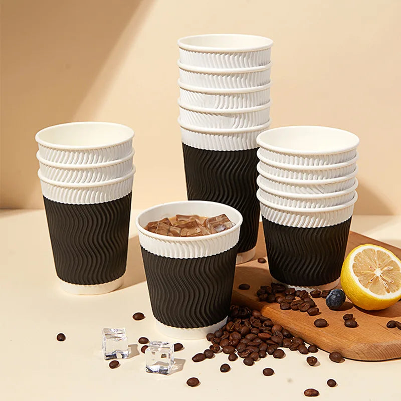 12OZ Black Disposable Coffe Cups with Lids Corrugated Triple Wall To Go Hot Cups Insulated Paper Cups for Hot Drinks Home Office Peaceful Pleasures Health and Wellness