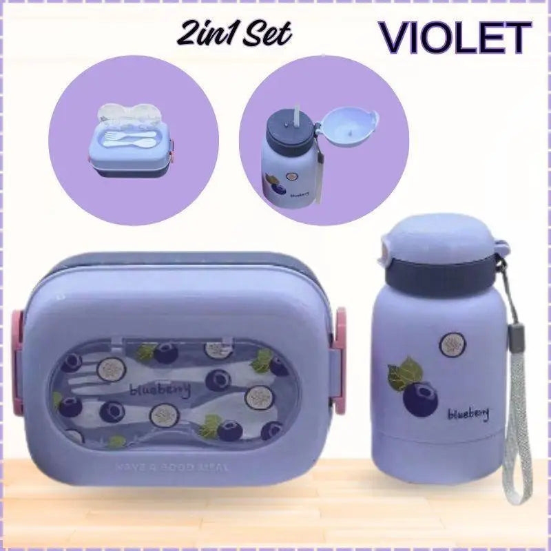 Kids Bento Lunch Box & Water Bottle Set | Fruit Design 2-in-1