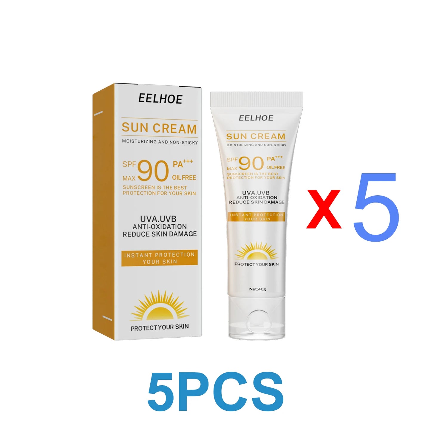 Facial Cream Sunscreen SPF 90 Brighten Sun Cream For Face Body Oil Control Moisturizer Daily Sunblock Skin UV Protective Lotion Peaceful Pleasures Health and Wellness 5PCS
