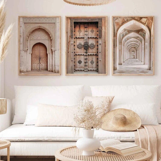 3-Piece Moroccan Door Canvas Wall Art | Islamic Retro Print Canvas Wall Art Set Peaceful Pleasures Health and Wellness G4460-3pcs 30x40cm Wood Framed