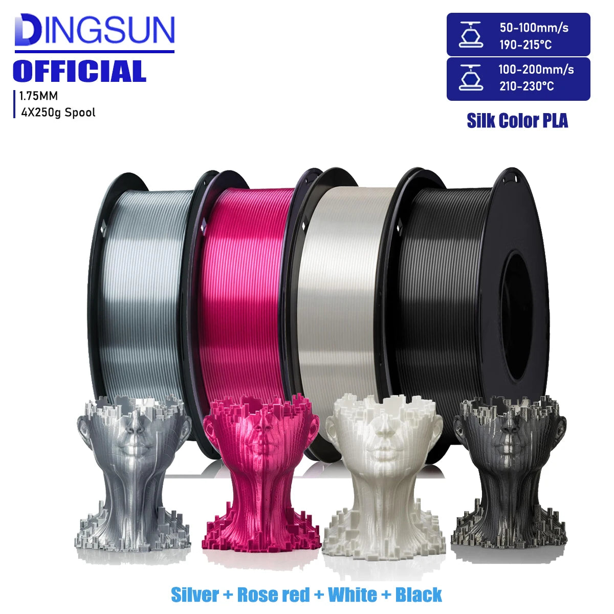 Silk PLA Filament 1.75mm | Metal-Like Shiny Finish, ±0.02mm Accuracy