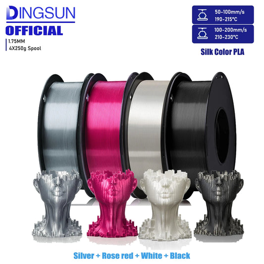 Silk PLA Filament 1.75mm | Metal-Like Shiny Finish, ±0.02mm Accuracy 3D Printer Filament Peaceful Pleasures Health and Wellness 4 Colr set a