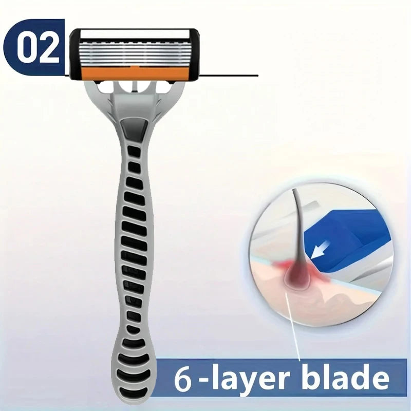 Men's 6-Blade Stainless Steel Safety Razor | Replaceable Head