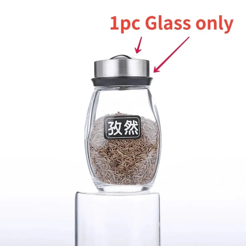 Kitchen Rotating Spice Bottle Set Glass Material Seasoning Salt Sugar Pepper Seasoning Storage Bottle Kitchen Spice Rack Peaceful Pleasures Health and Wellness 1pc