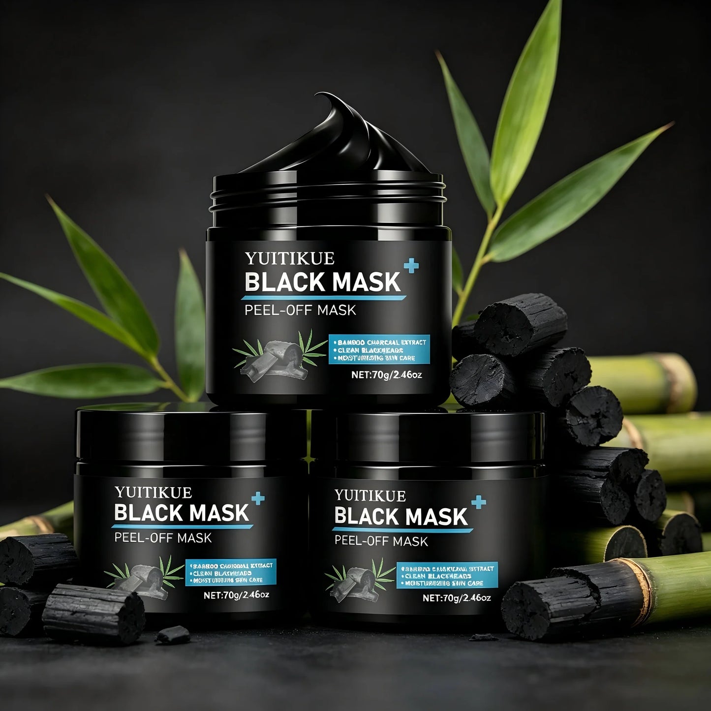 YUITIKUE Black Peel-Off Mask 70g with Bamboo Charcoal Extract for Blackhead Cleansing & Moisturizing Care Peaceful Pleasures Health and Wellness 3pc