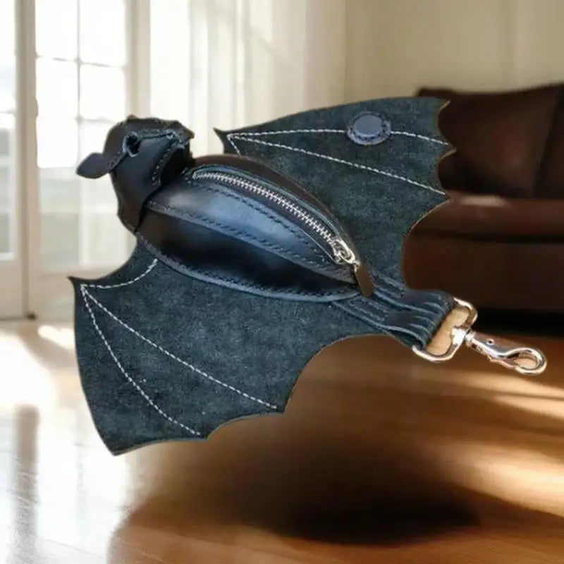 Gothic Bat Coin Wallet & Keychain Set – Zippered PU Pouch