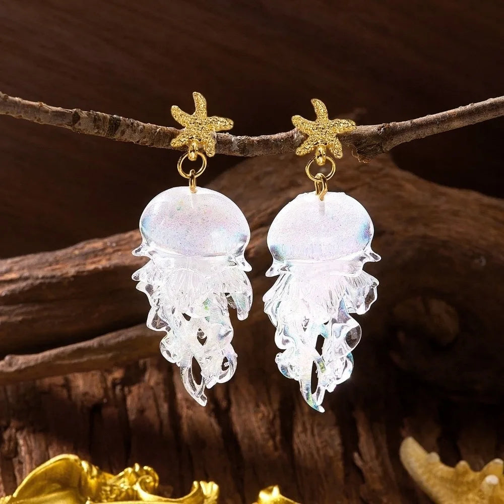Jellyfish Tassel Drop Earrings – Gradient Acrylic Ocean Jewelry