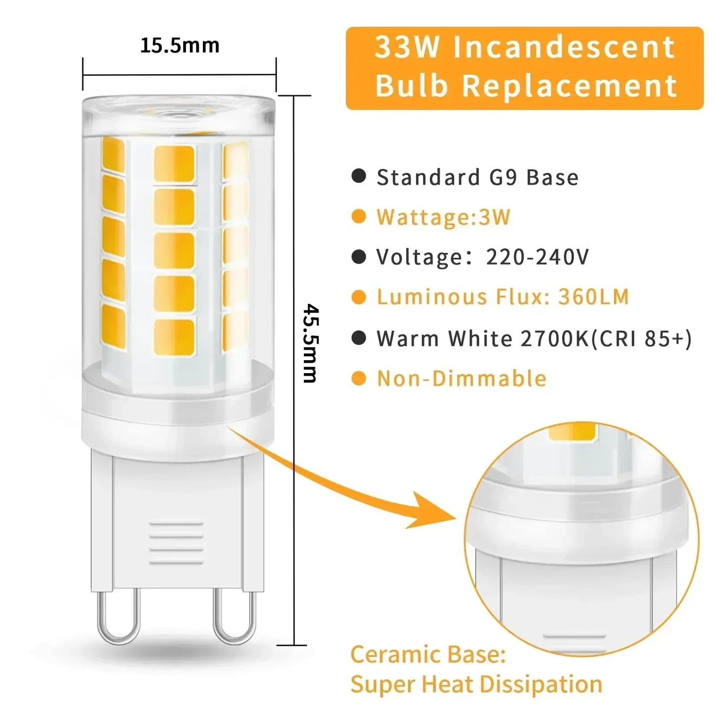 3-Pack G9 LED Bulb 3W 220V Warm White – Halogen Replacement