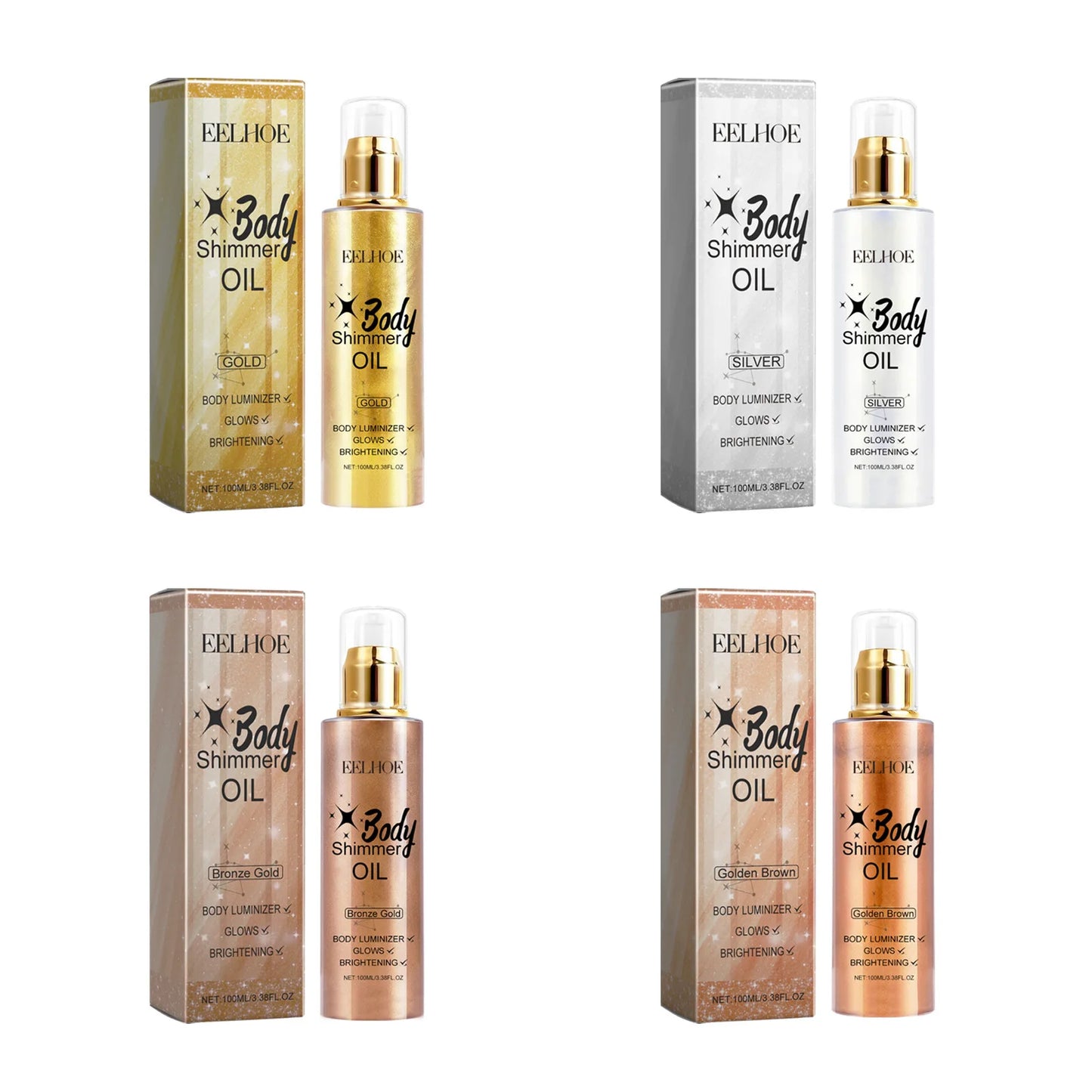 EELHOE 3D Body Oil with Shimmer and Brightening Effects Peaceful Pleasures Health and Wellness 4 in 1 set