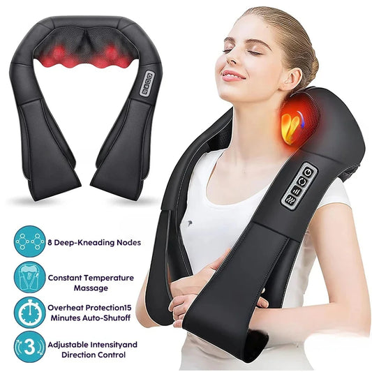 Shiatsu Neck and Shoulder Massager Heated Back Massager U Shape Deep Kneading Electric Massage Pillow For Neck Waist Leg Body Peaceful Pleasures Health and Wellness