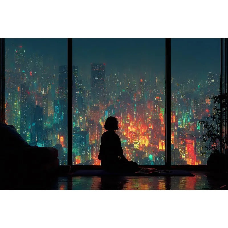 1pc frameless Cyberpunk Night City Landscape Poster Future Neon Lights Bar Design Canvas Wall Art for Living Room Home Decor Peaceful Pleasures Health and Wellness 5 20x30cm Unframed