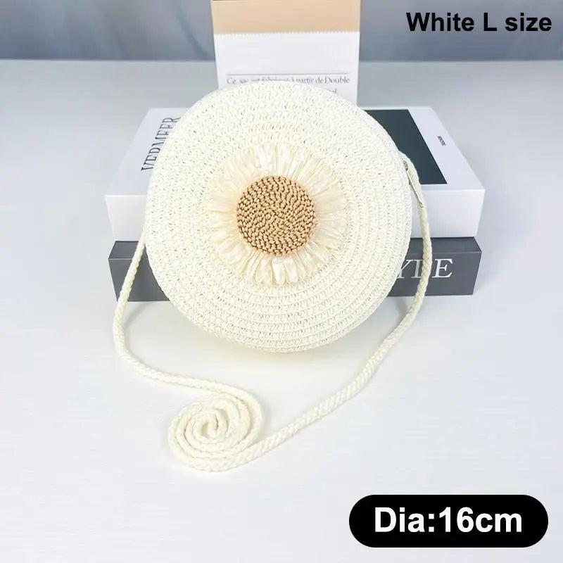 Floral Circle Crossbody Bag – Vintage Mini Straw Shoulder Purse