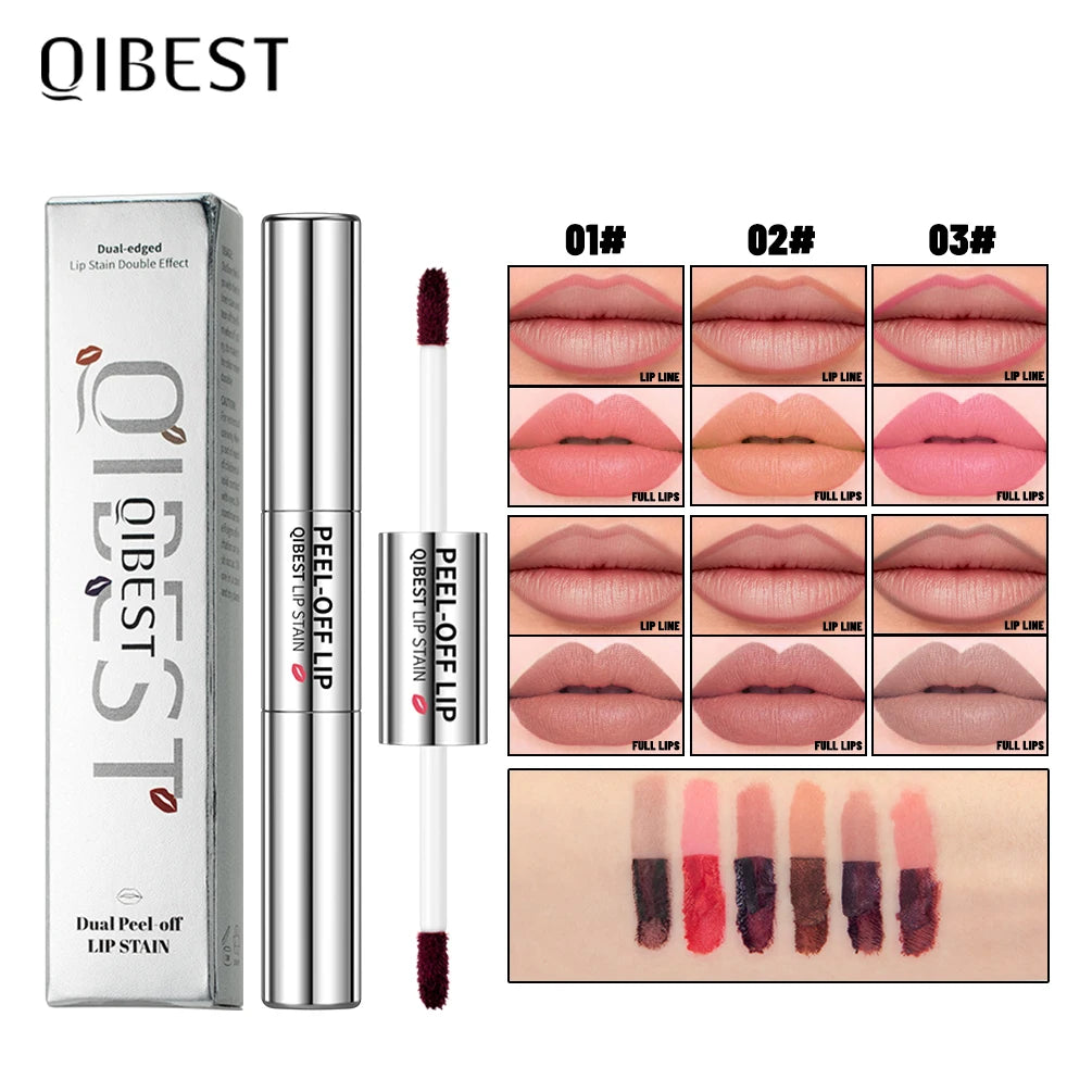 QIBEST Double Head Peel Off Lip Stain Long Lasting Waterproof Pink Lip Tint Transfer Proof Non-stick Cup Natural Lipgloss Makeup Peaceful Pleasures Health and Wellness