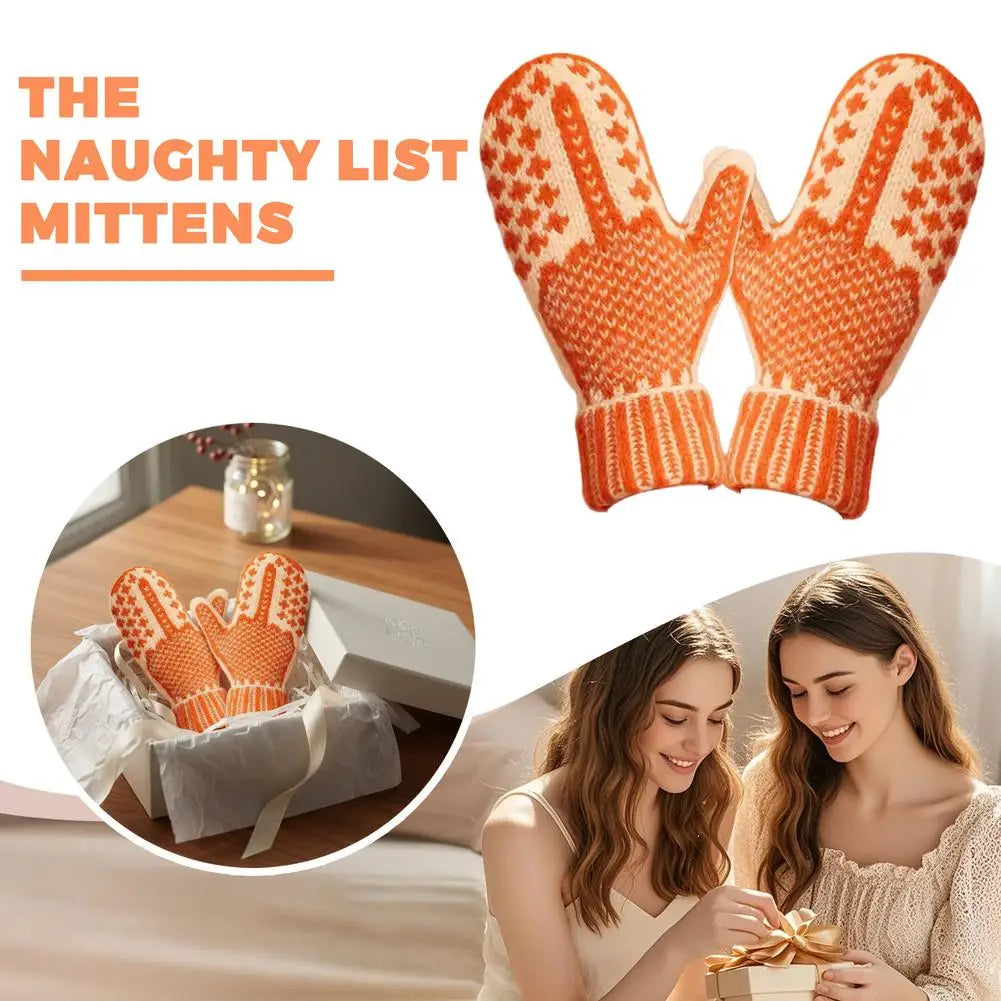Funny Nordic Knit Mittens – Naughty List Hidden Secret Gloves