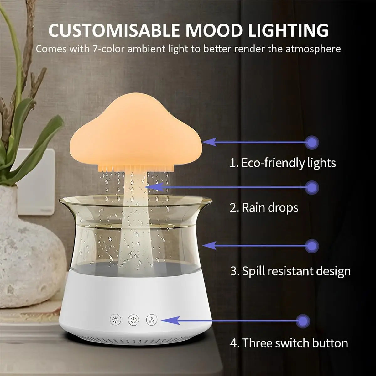 Essential Oil Diffuser Air Humidifier Rain Drop Aroma Diffuser Rainy Night Light For Office Ultrasonic Fragrance Humidifier Peaceful Pleasures Health and Wellness