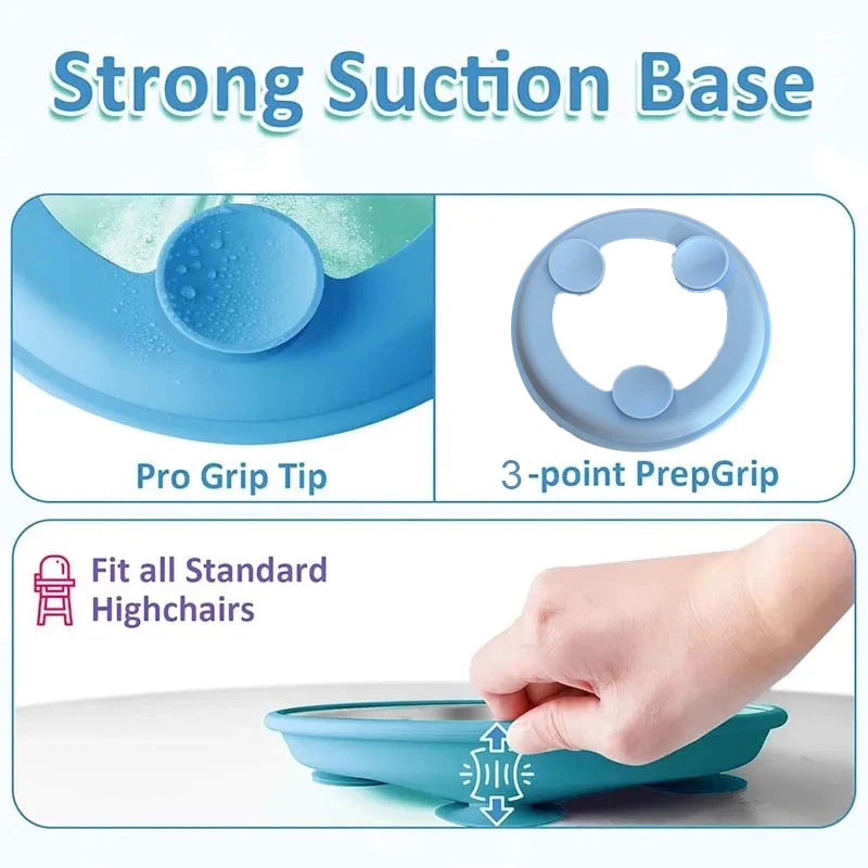 Stainless Steel Baby Suction Plate – BPA-Free, Detachable Silicone Suction Base, 9-Inch, Dishwasher Safe
